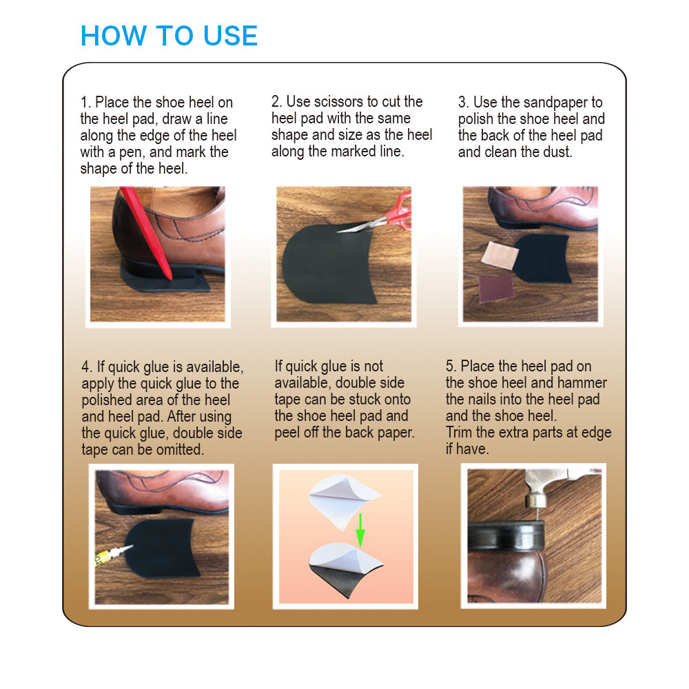 Unikstep 2 Pairs Shoe Heel Pads, Shoe Repair Rubber Heels, 3.5mm Thickness Non Slip Cushion and Protector, Replacement Kit with Nails Sandpapers Self Adhesive Stickers
