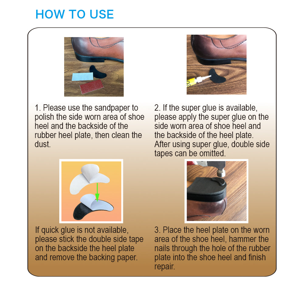 Unikstep 6 Pairs Heel Pieces for Shoes, Shoe Heel Plate Tap, Shoe Heel Side Worn Repair Rubber Patch, Replacement Kit