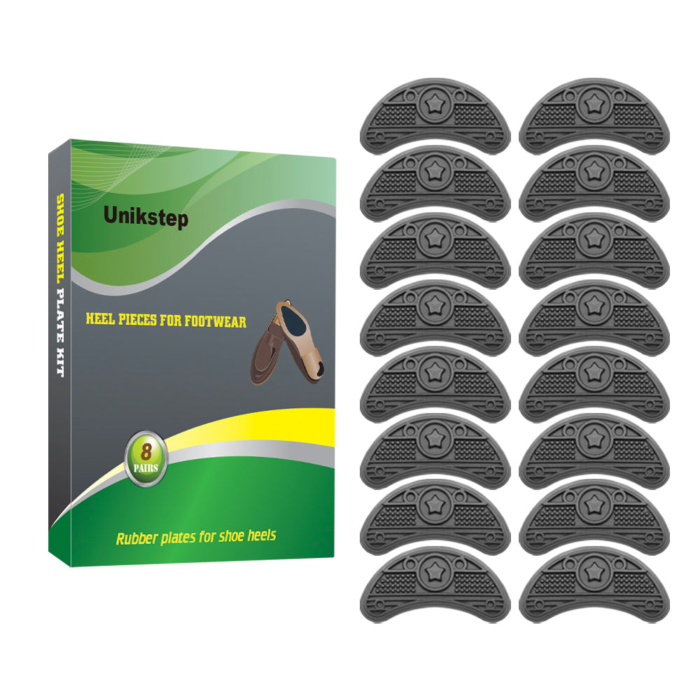 UNIKSTEP 8 Pairs (16 Pieces) Heel Pieces for Footwear, Shoe Heel Plate Taps, Shoe Heel Side Worn Repair Rubber Patches, Shoe Heel Replacement Kit