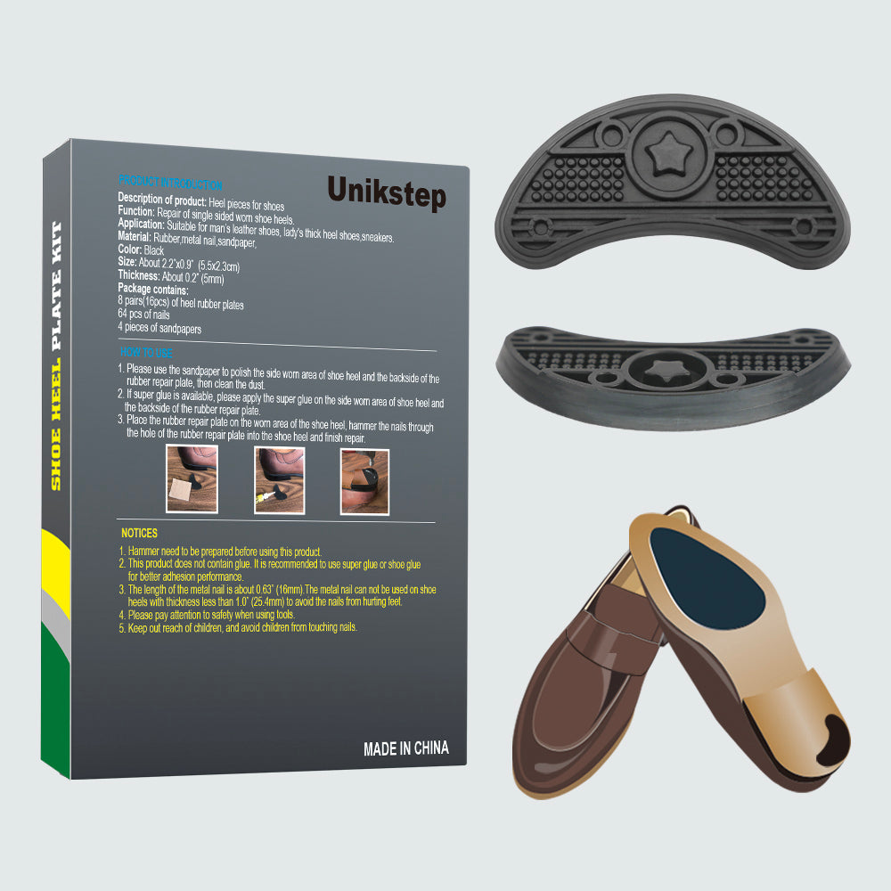 UNIKSTEP 8 Pairs (16 Pieces) Heel Pieces for Footwear, Shoe Heel Plate Taps, Shoe Heel Side Worn Repair Rubber Patches, Shoe Heel Replacement Kit