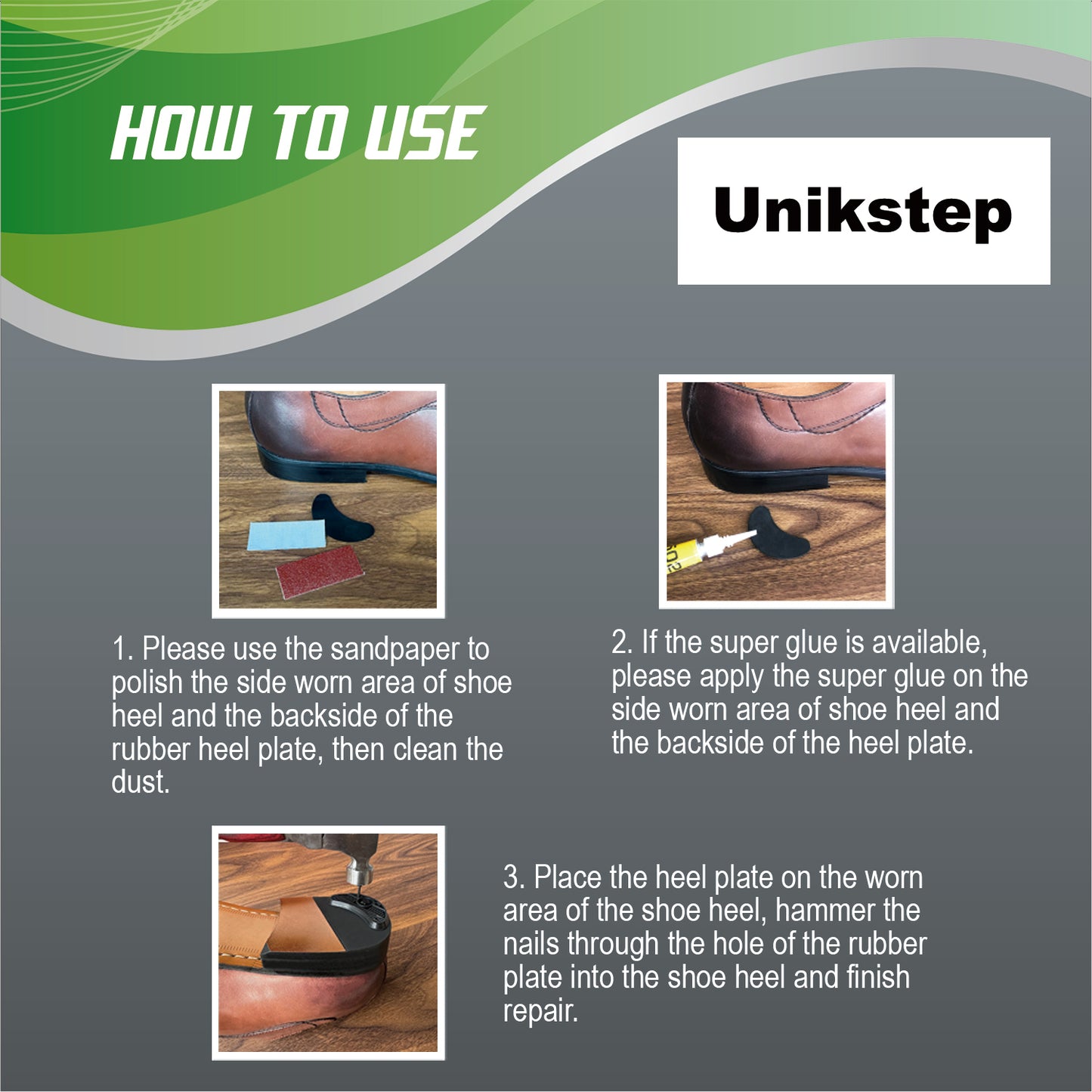 UNIKSTEP 8 Pairs (16 Pieces) Heel Pieces for Footwear, Shoe Heel Plate Taps, Shoe Heel Side Worn Repair Rubber Patches, Shoe Heel Replacement Kit