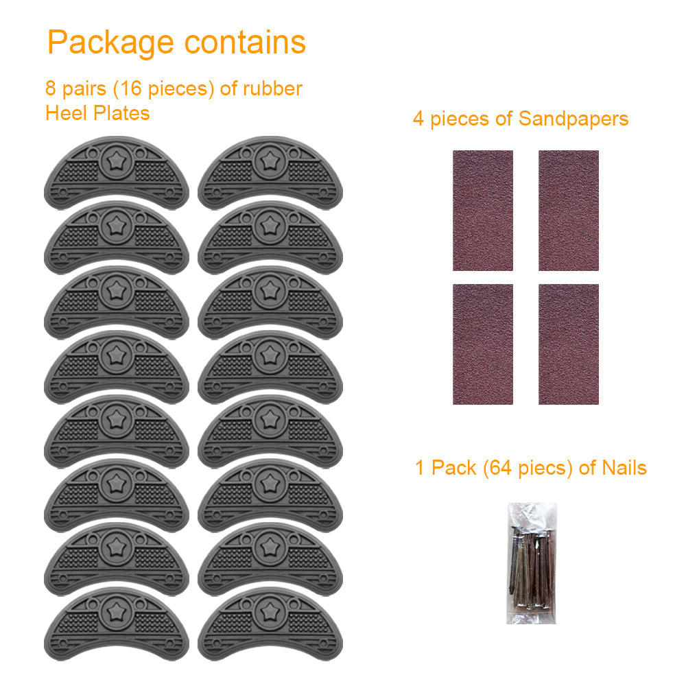 UNIKSTEP 8 Pairs (16 Pieces) Heel Pieces for Footwear, Shoe Heel Plate Taps, Shoe Heel Side Worn Repair Rubber Patches, Shoe Heel Replacement Kit