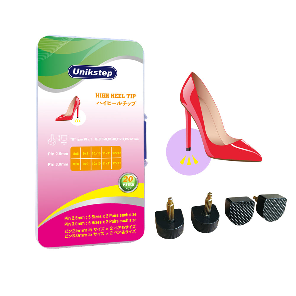 Unikstep 20 Pairs Tips for footwear, High Heel Tips for Shoe Heel Replacement, Women's Shoes Repair Tap Caps, O Shape or U Shape Lady's Shoes Non Slip Tip Pin U Shape