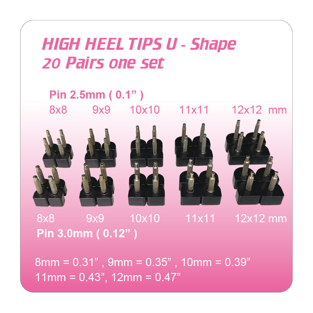 Unikstep 20 Pairs Tips for footwear, High Heel Tips for Shoe Heel Replacement, Women's Shoes Repair Tap Caps, O Shape or U Shape Lady's Shoes Non Slip Tip Pin U Shape