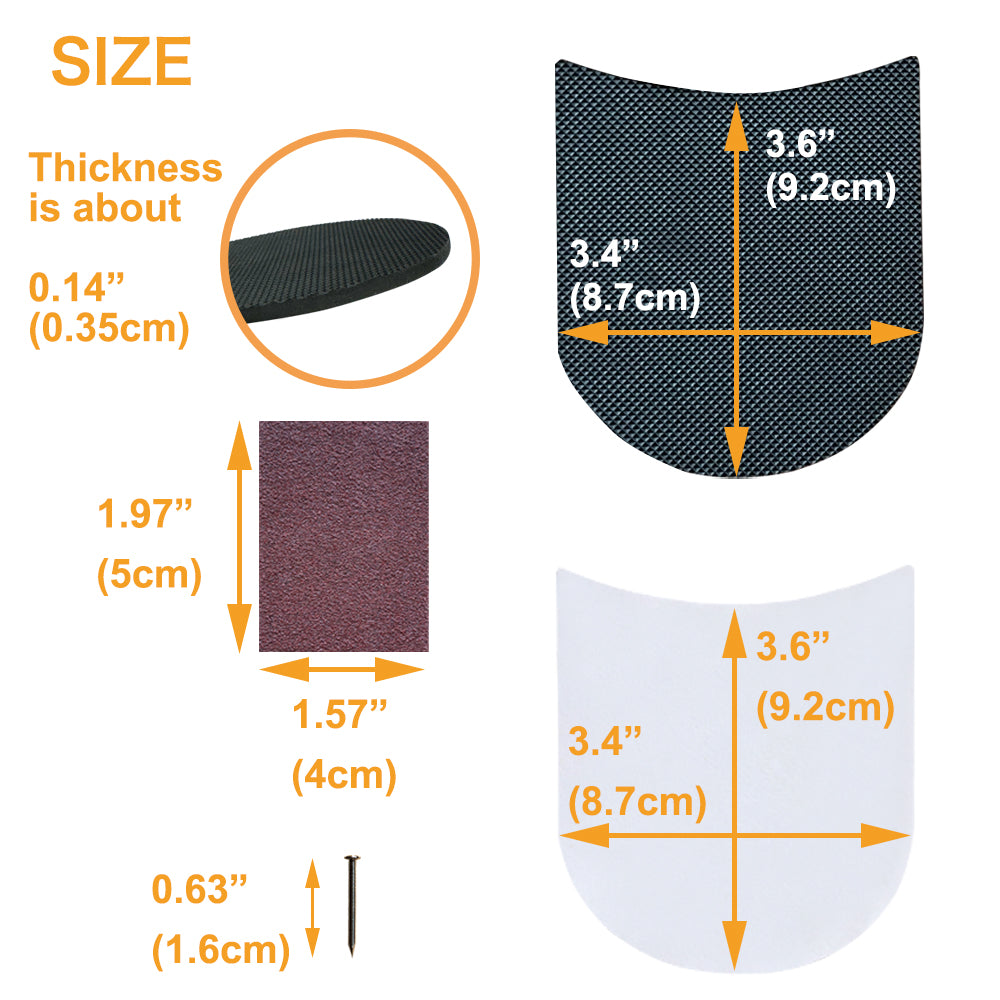 Unikstep 2 Pairs Shoe Heel Pads, Shoe Repair Rubber Heels, 3.5mm Thickness Non Slip Cushion and Protector, Replacement Kit with Nails Sandpapers Self Adhesive Stickers