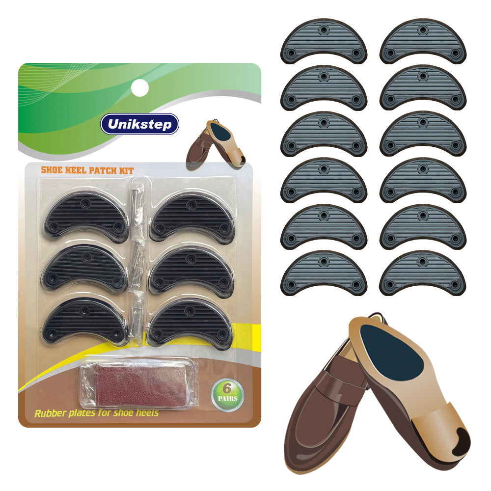 Unikstep 6 Pairs Heel Pieces for Shoes, Shoe Heel Plate Tap, Shoe Heel Side Worn Repair Rubber Patch, Replacement Kit