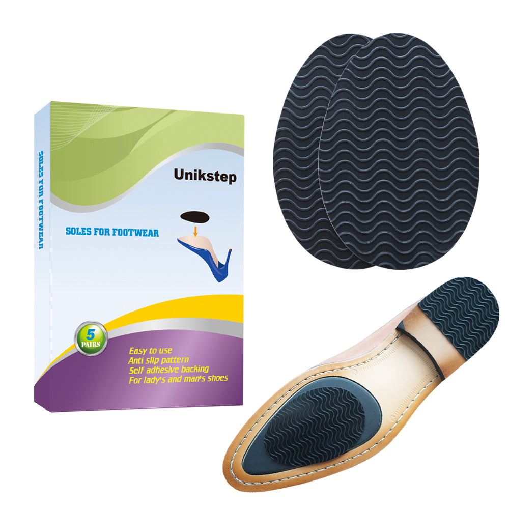 UNIKSTEP 5 Pairs Soles for Footwear, Shoe Sole Non Slip Grips, Wave Pattern Anti Skid Rubber Pads, Shoe Bottom and Heel Self Adhesive Cushion, Shoe Noise Reduction Stickers and Protectors