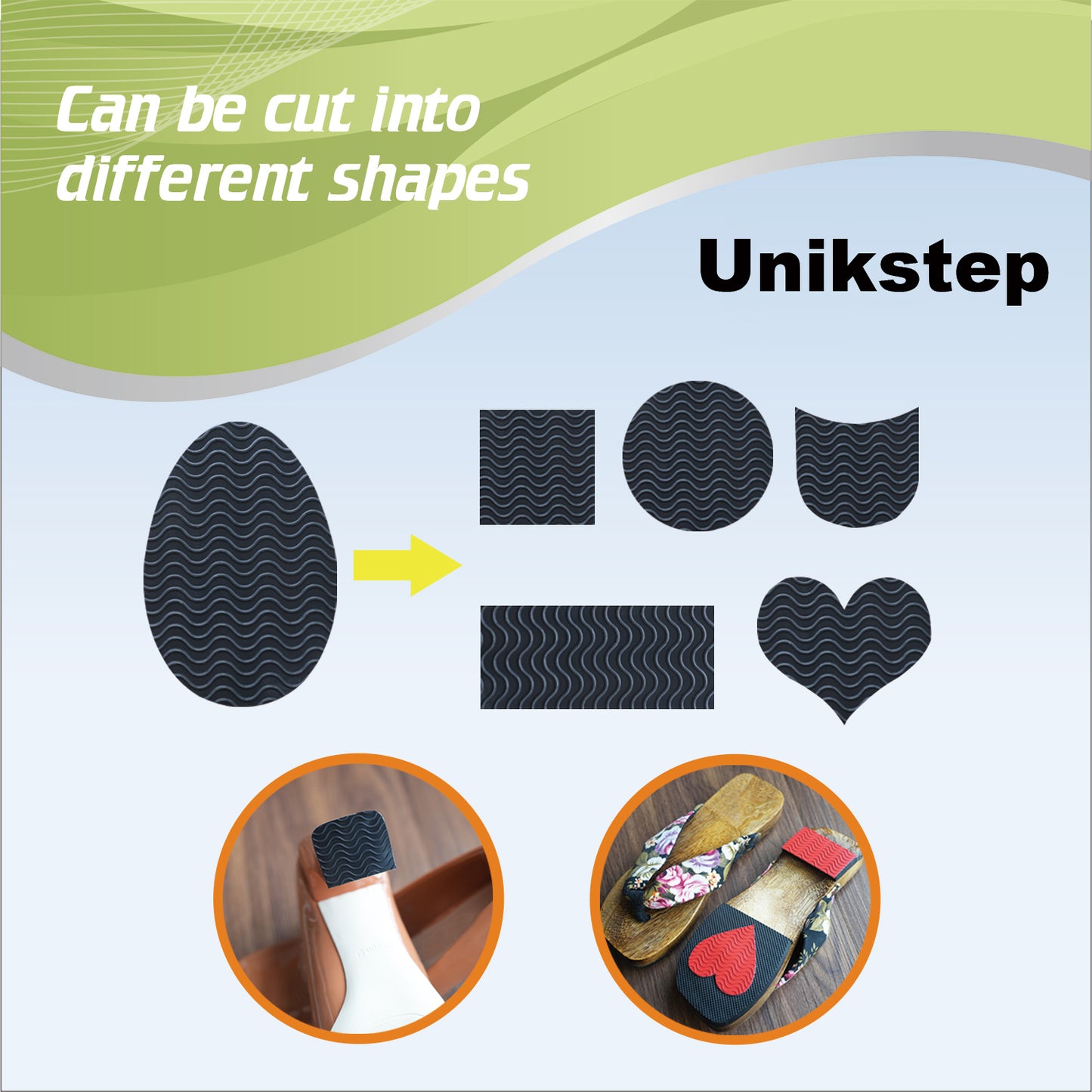 UNIKSTEP 5 Pairs Soles for Footwear, Shoe Sole Non Slip Grips, Wave Pattern Anti Skid Rubber Pads, Shoe Bottom and Heel Self Adhesive Cushion, Shoe Noise Reduction Stickers and Protectors