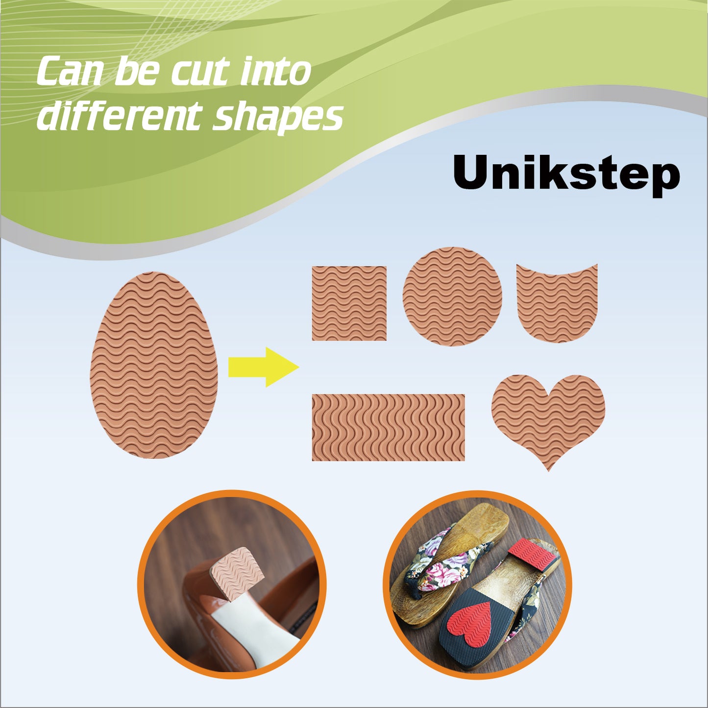 UNIKSTEP 5 Pairs Soles for Footwear, Shoe Sole Non Slip Grips, Wave Pattern Anti Skid Rubber Pads, Shoe Bottom and Heel Self Adhesive Cushion, Shoe Noise Reduction Stickers and Protectors