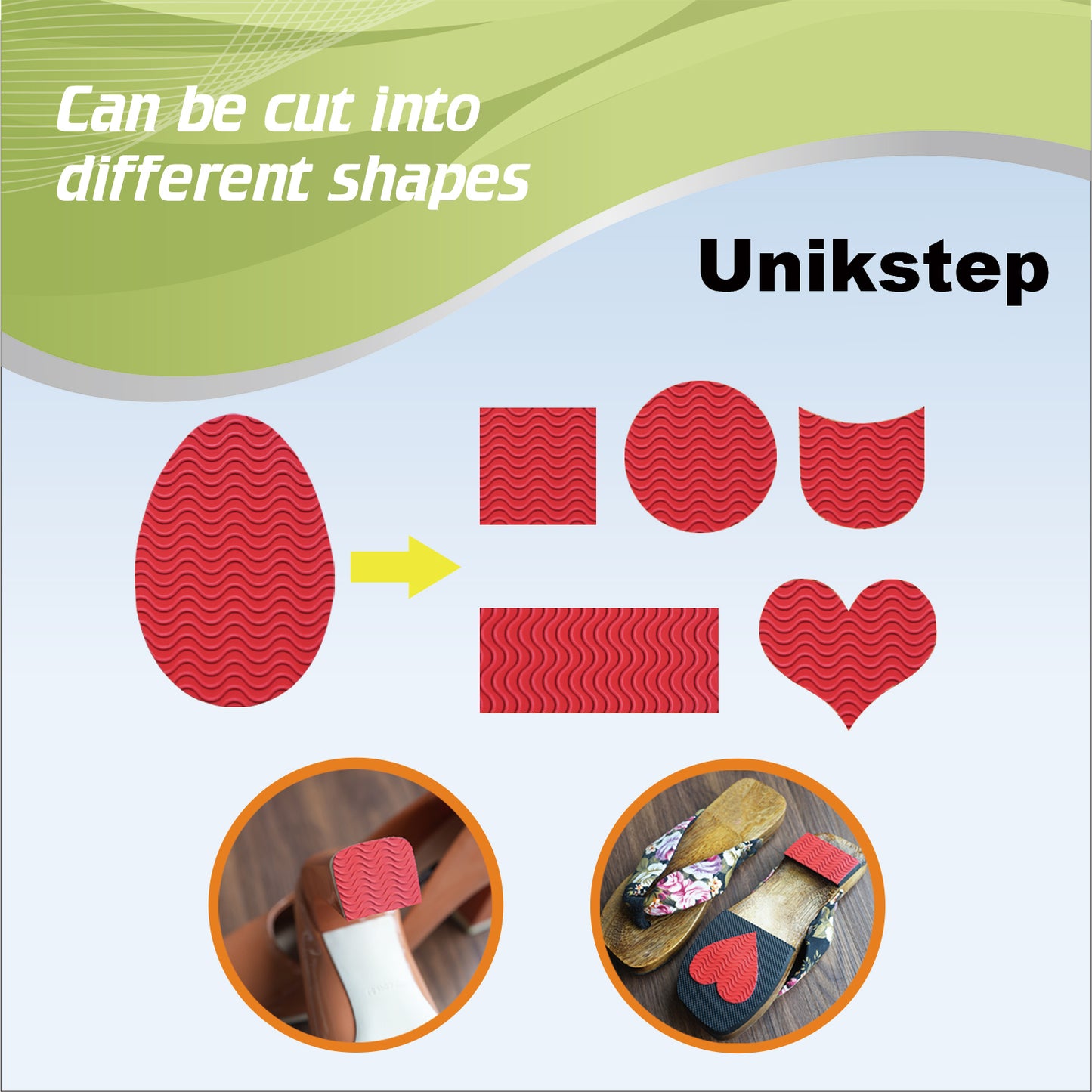 UNIKSTEP 5 Pairs Soles for Footwear, Shoe Sole Non Slip Grips, Wave Pattern Anti Skid Rubber Pads, Shoe Bottom and Heel Self Adhesive Cushion, Shoe Noise Reduction Stickers and Protectors
