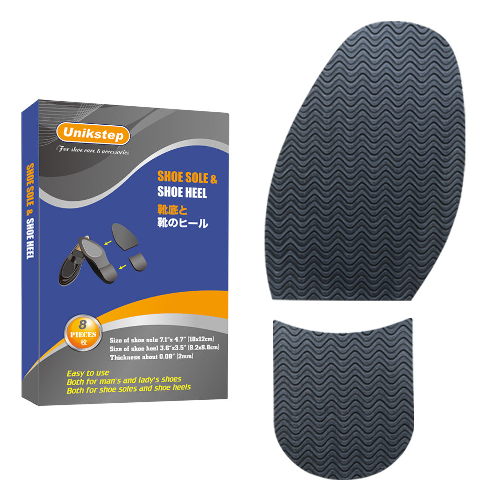 UNIKSTEP 8 Pieces Embossed Soles and Heels of Rubber Material, Shoe Sole and Heel Repair Rubber Sheets, Shoe Bottom Front Sole and Heel Replacement Pads, Non Skid Sole Protectors 2 Pairs Soles and 2 Pairs Heels