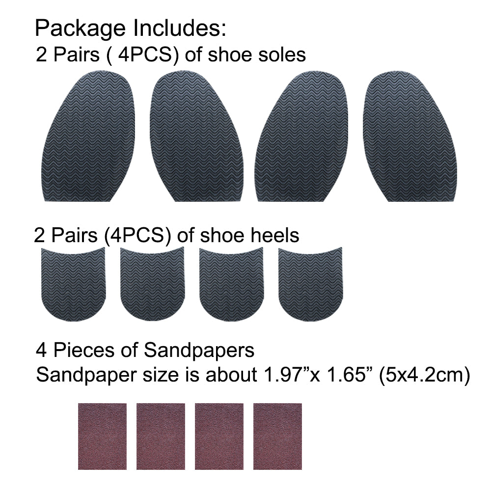 UNIKSTEP 8 Pieces Embossed Soles and Heels of Rubber Material, Shoe Sole and Heel Repair Rubber Sheets, Shoe Bottom Front Sole and Heel Replacement Pads, Non Skid Sole Protectors 2 Pairs Soles and 2 Pairs Heels