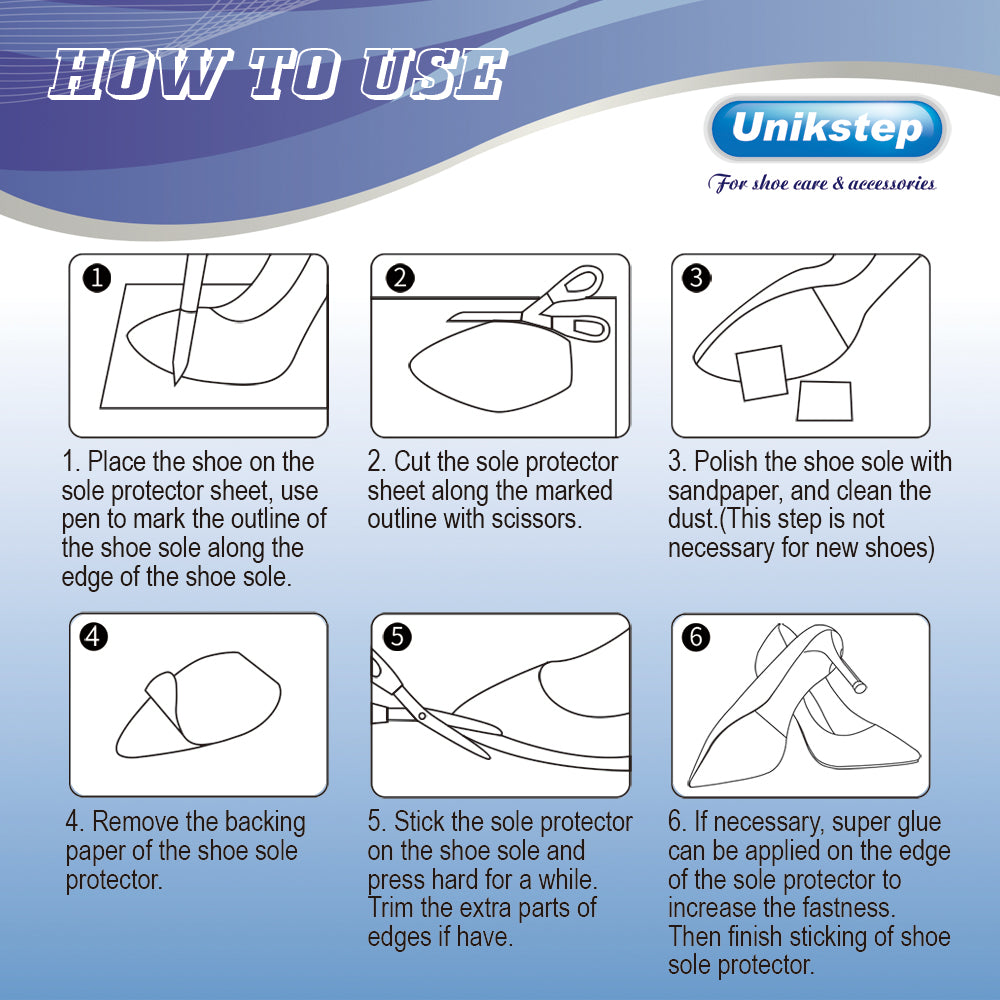 Unikstep 4 Pieces Shoe Soles, Sole Protectors, Shoe Bottom and Heel Anti Slip Grip Pads, Self Adhesive Non Skid Noise Reduction Sticker