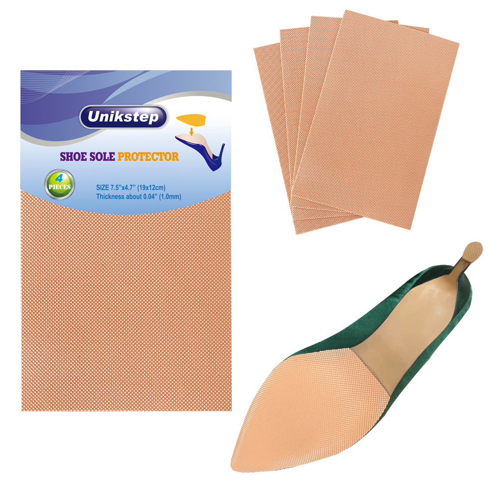 Unikstep 4 Pieces Shoe Soles, Sole Protectors, Shoe Bottom and Heel Anti Slip Grip Pads, Self Adhesive Non Skid Noise Reduction Sticker